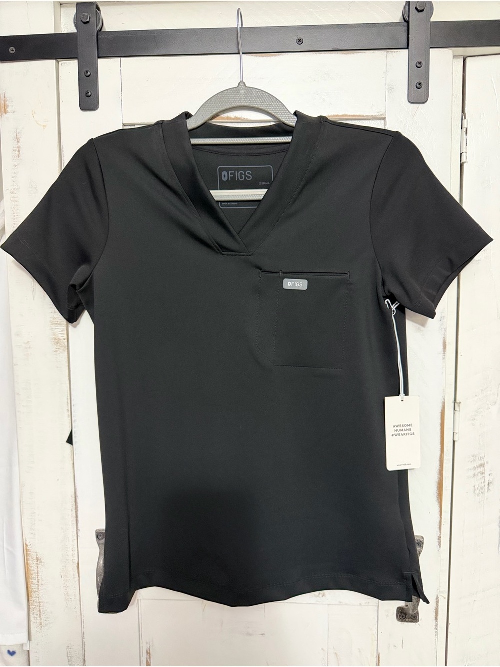 Figs  Catrina Black V-Neck Scrub Top with Subtle Logo